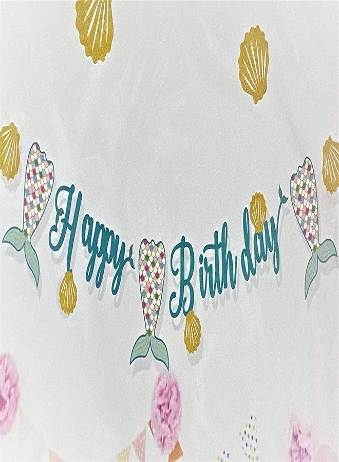 RSAAUD لافتة عيد ميلاد سعيد لامعة بتصميم حورية البحر من RSAAUD® مع 8 بالونات على شكل ذيل حورية البحر، زينة حفلات بطابع المحيط، طقم بالونات لحفلات أميرات الأطفال، طقم بالونات لحفلات بطابع حورية البحر (لافتة عيد ميلاد على شكل ذيل وبالون) - Image 2
